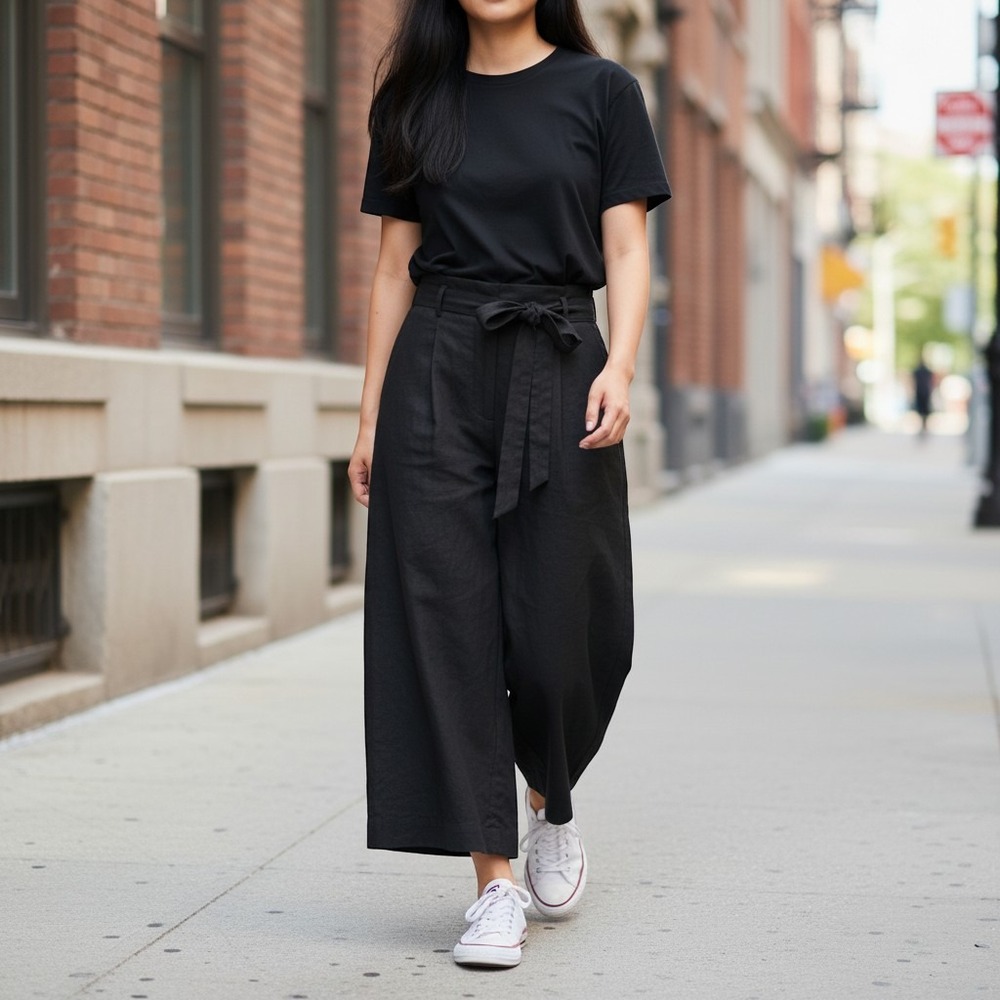 Malloni Black Wrap Leg Wide Leg Belted Pants Size IT 42/US 6